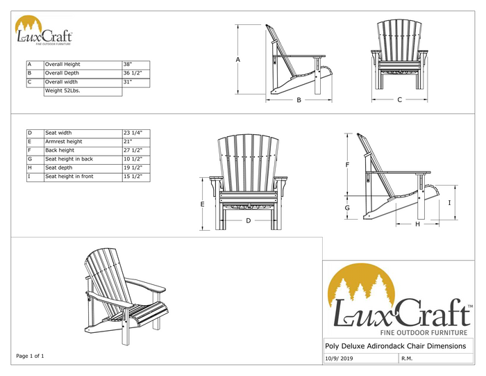 poly deluxe adirondack chair dimensions page