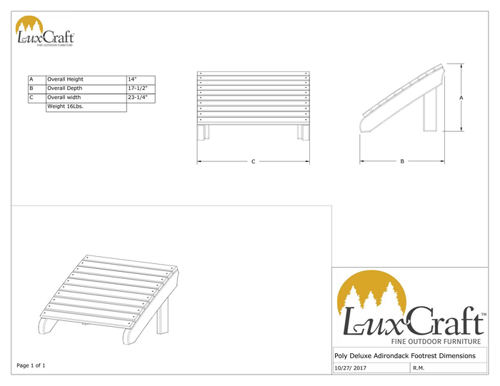 poly deluxe adirondack footrest dimensions page