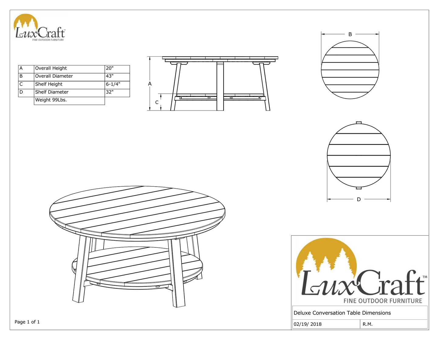 LuxCraft Recycled Plastic Deluxe Conversation Table  - LEAD TIME TO SHIP 7 BUSINESS DAYS OR LESS