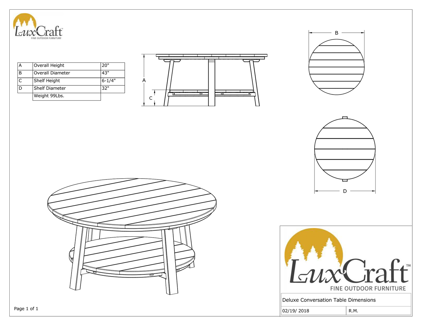 LuxCraft Recycled Plastic Deluxe Conversation Table  - LEAD TIME TO SHIP 10 to 12 BUSINESS DAYS