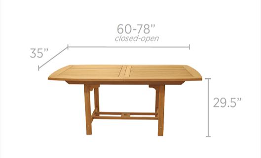 Royal Teak Collection 60/78 Outdoor Family Rectangular Expansion Table - SHIPS WITHIN 1 TO 2 BUSINESS DAYS