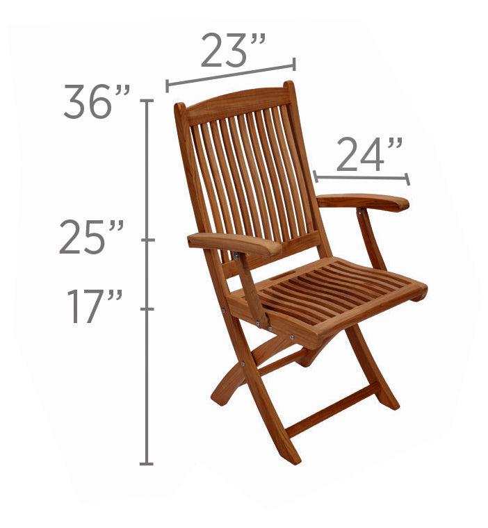 Royal Teak Collection Outdoor Sailor Folding Patio Arm Chair - SHIPS WITHIN 1 TO 2 BUSINESS DAYS