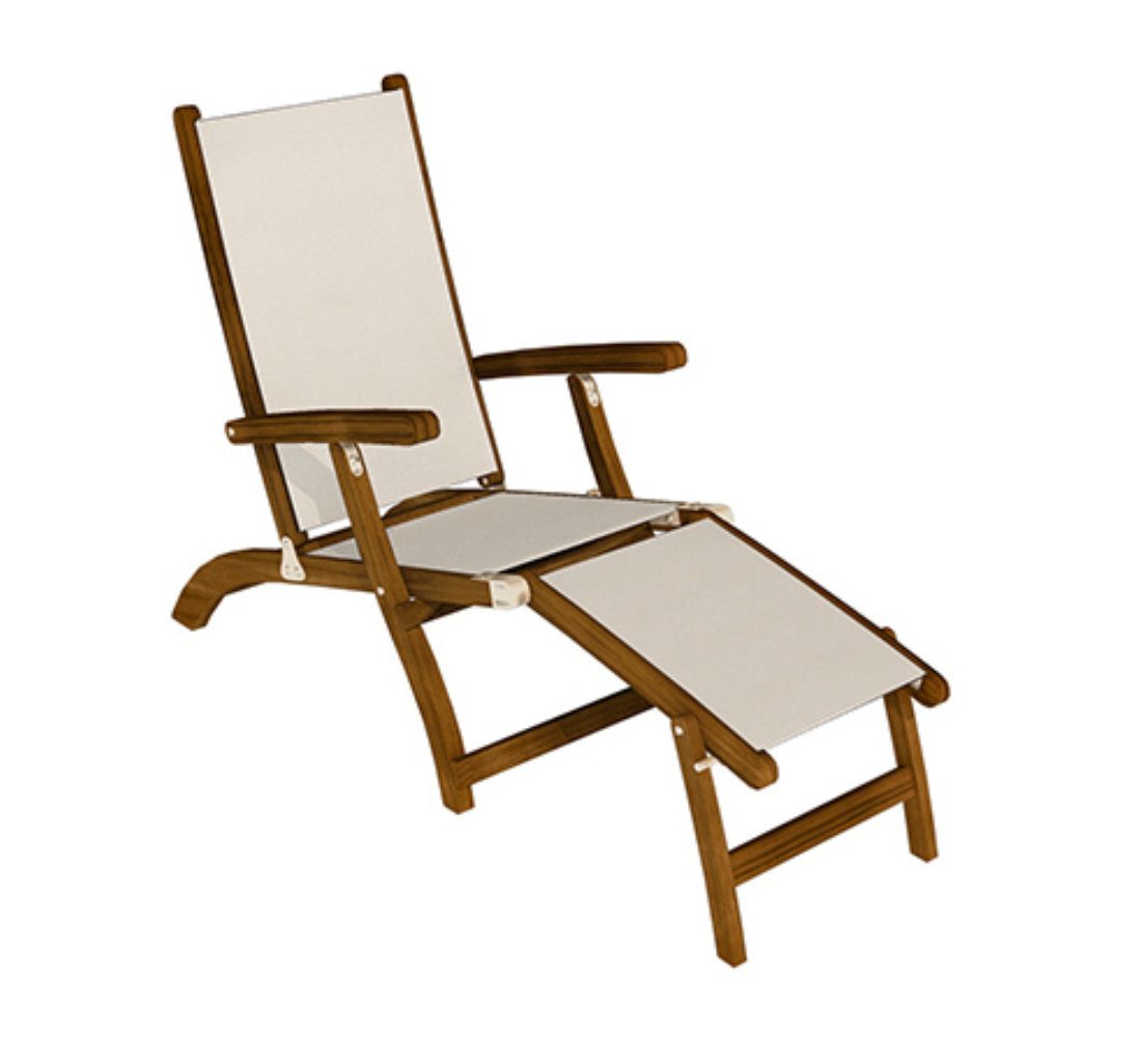Royal Teak Collection Outdoor Sling Steamer Chaise Lounge - SHIPS WITHIN 1 TO 2 BUSINESS DAYS