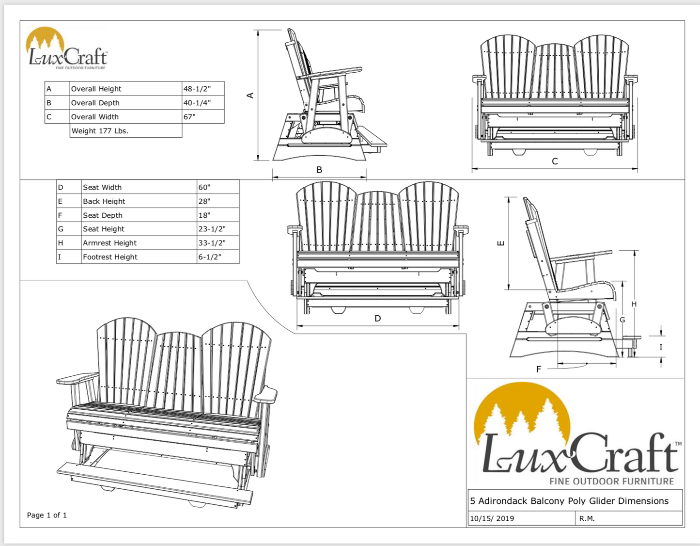 luxcraft 5ft adirondack balcony poly glider dimensions page