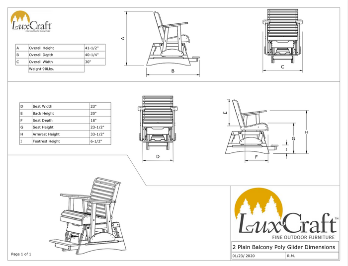 2ft plain rollback balcony glider dimensions page