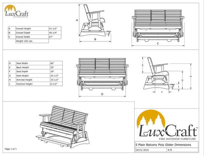 luxcraft counter height recycled plastic 5ft plain balcony glider dimensions page