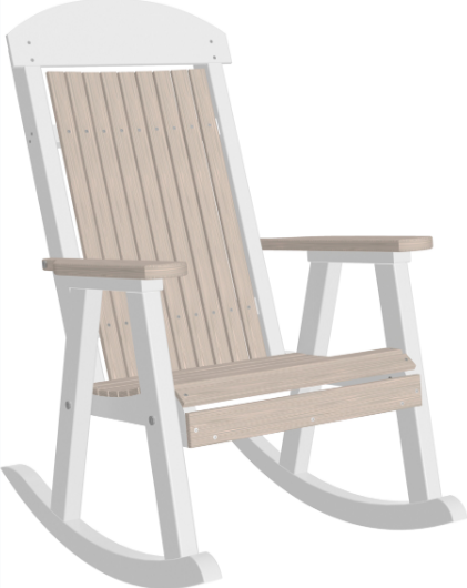 luxcraft porch rocker weatherwood on white