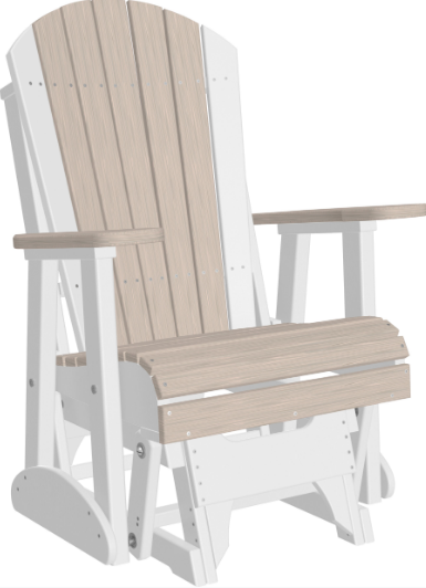 luxcraft recycled plastic 2' adirondack glider chair birch on white