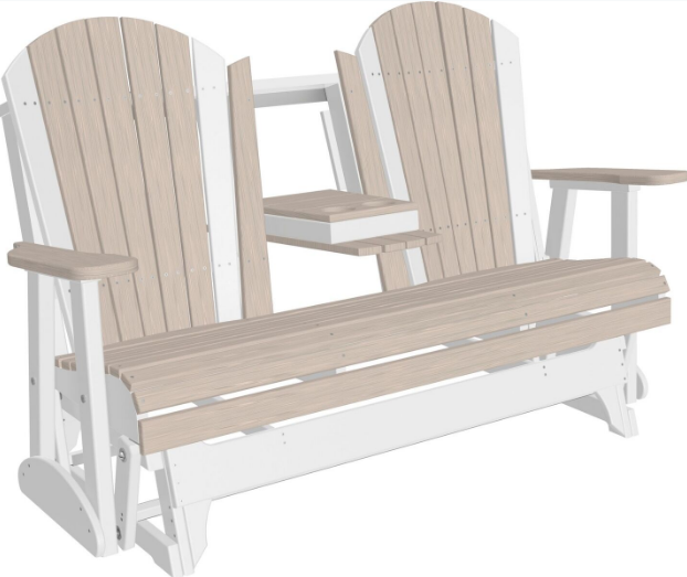 luxcraft recycled plastic 5' adirondack glider chair with flip down center console birch on white
