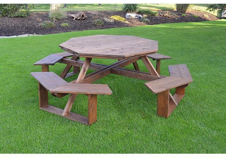 A & L FURNITURE CO. Western Red Cedar 54" Octagon Walk-In Table- Specify for FREE 2" Umbrella Hole  - Ships FREE in 5-7 Business days - Rocking Furniture
