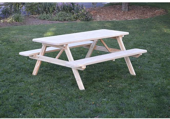 A & L Furniture Co. Pressure Treated Pine 8' Table w/Attached Benches - Specify for FREE 2" Umbrella Hole  - Ships FREE in 5-7 Business days - Rocking Furniture