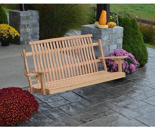 A & L Furniture Co. Amish Made 5' Bent Oak Porch Swing Chains Included  - Ships FREE in 5-7 Business days - Rocking Furniture