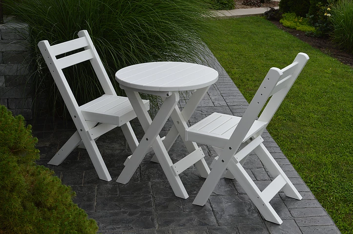 A&L Furniture Co. Recycled Plastic Amish Coronado Round Folding Bistro Set - White