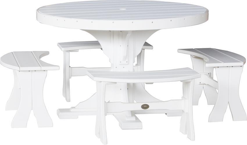 LuxCraft Recycled Plastic 4' Round Poly Dining Set with Four 28" Table Benches - LEAD TIME TO SHIP 3 TO 4 WEEKS