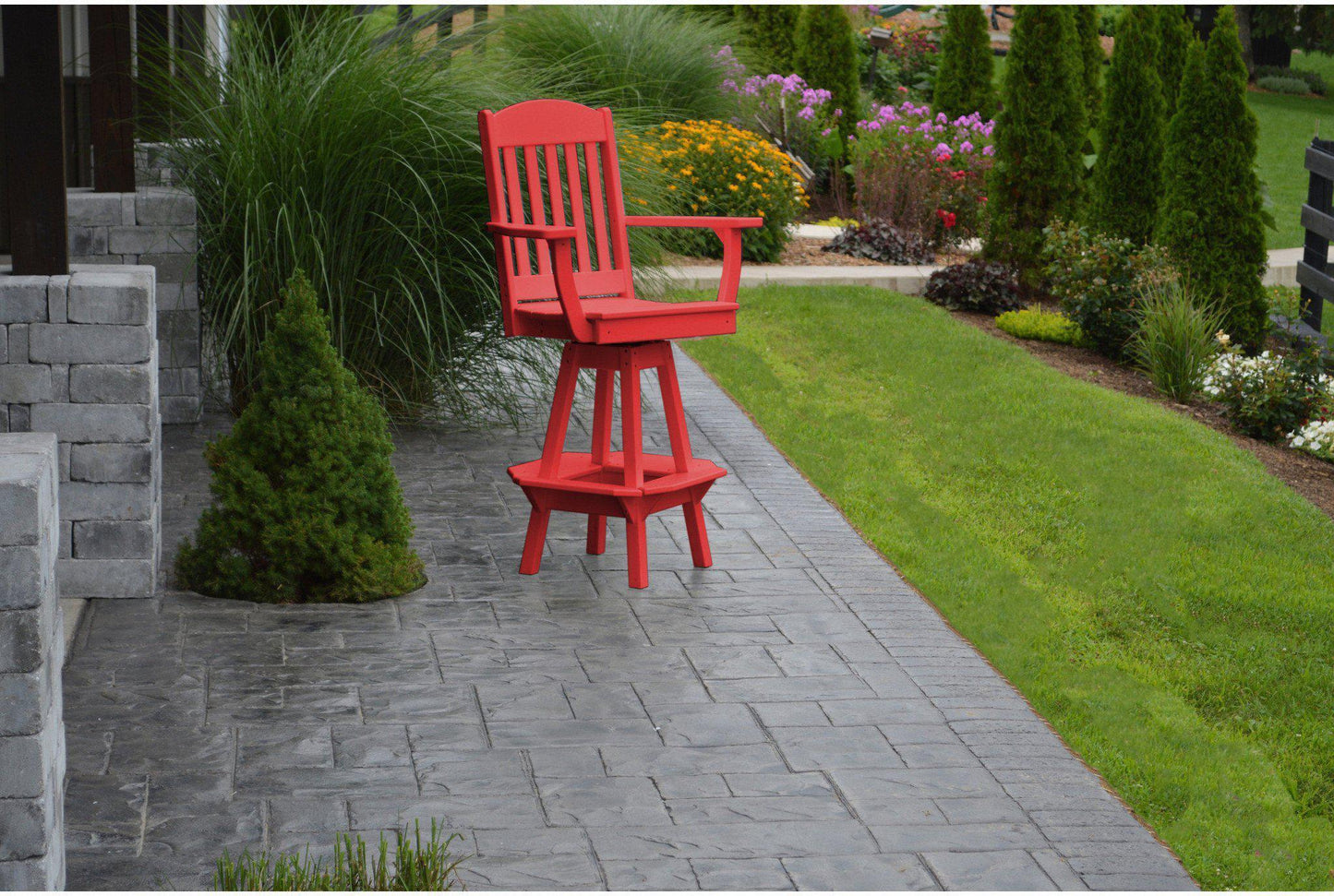 A&L Furniture Company Recycled Plastic Classic Swivel Bar Chair w/ Arms - Bright Red