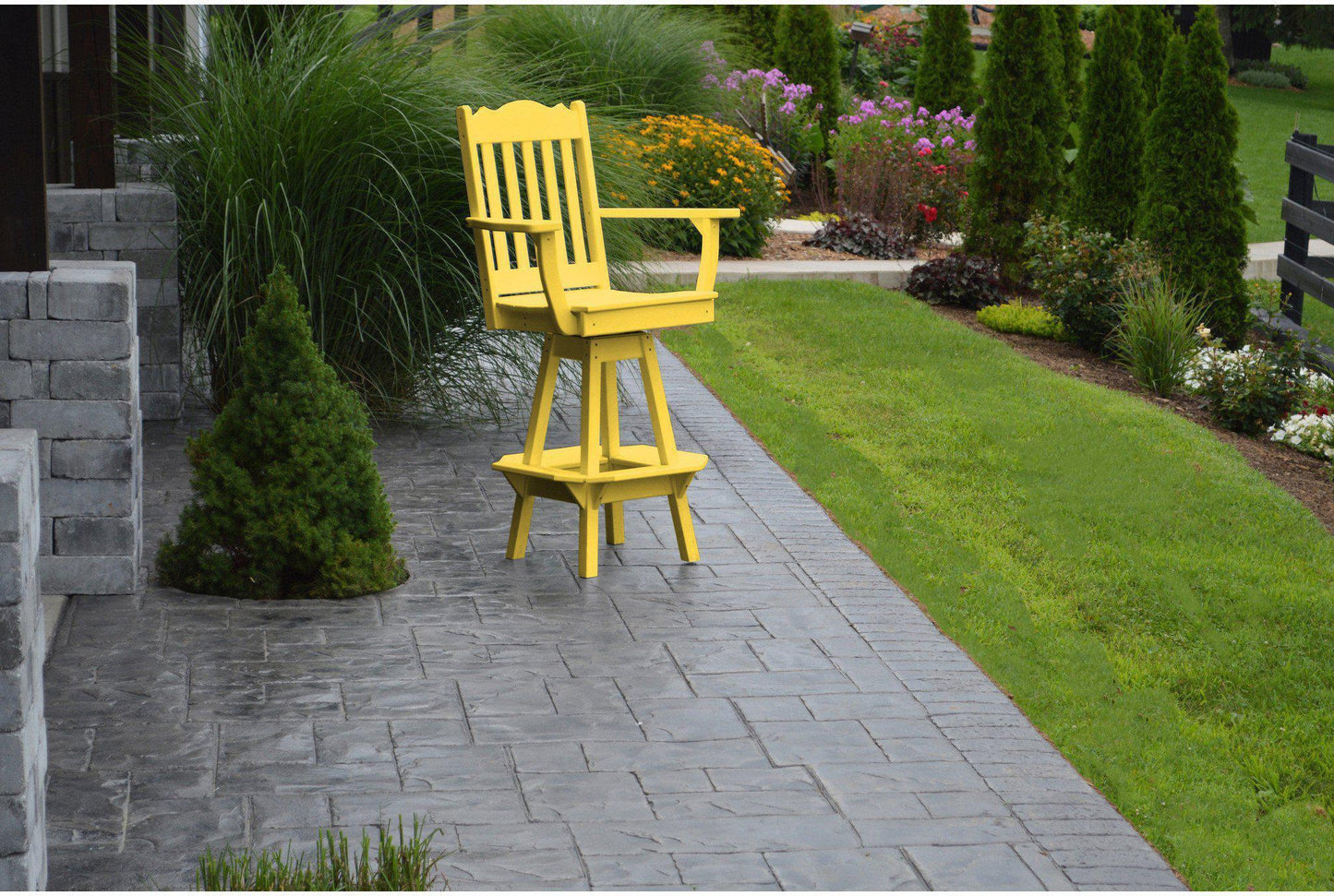 A&L Furniture Company Recycled Plastic Royal Swivel Bar Chair w/ Arms - Lemon Yellow