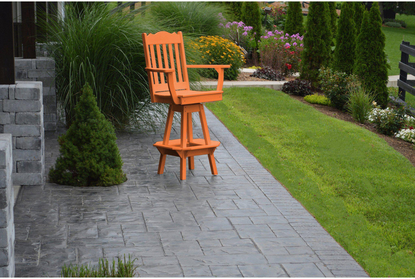 A&L Furniture Company Recycled Plastic Royal Swivel Bar Chair w/ Arms - Orange