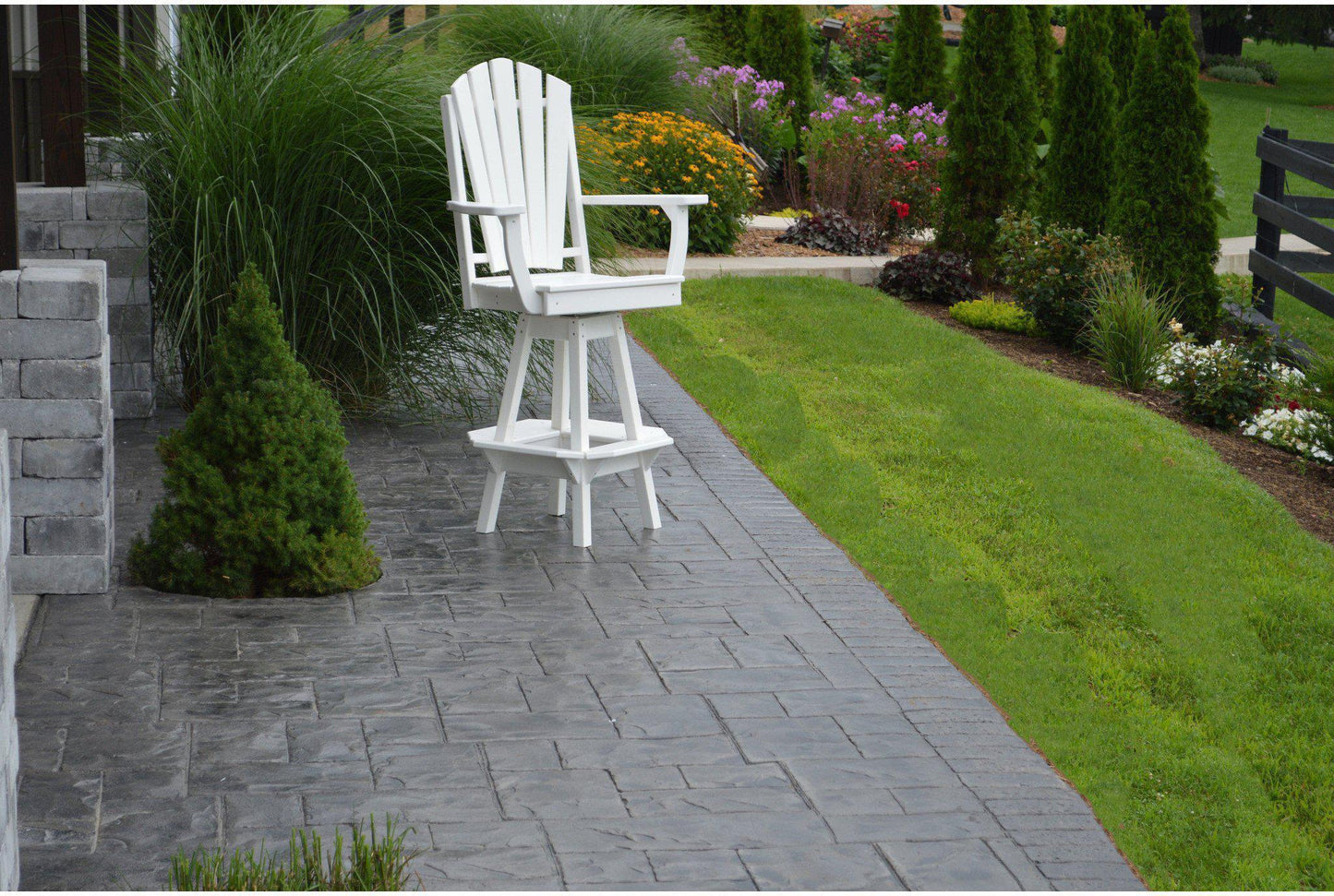 A&L Furniture Recycled Plastic Adirondack Swivel Bar Chair w/Arms - White