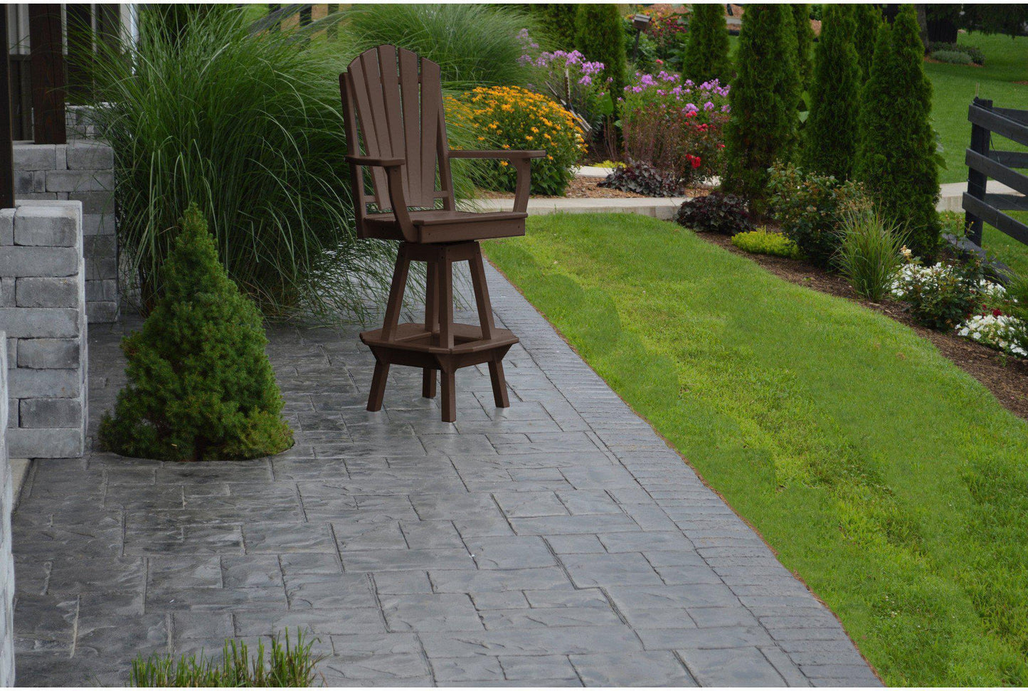 A&L Furniture Recycled Plastic Adirondack Swivel Bar Chair w/Arms - Tudor Brown