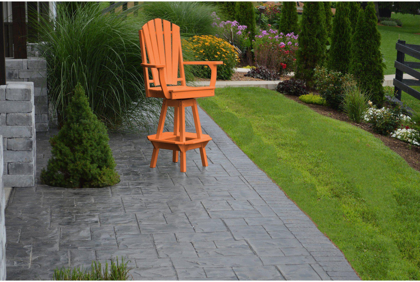 A&L Furniture Recycled Plastic Adirondack Swivel Bar Chair w/Arms - Orange