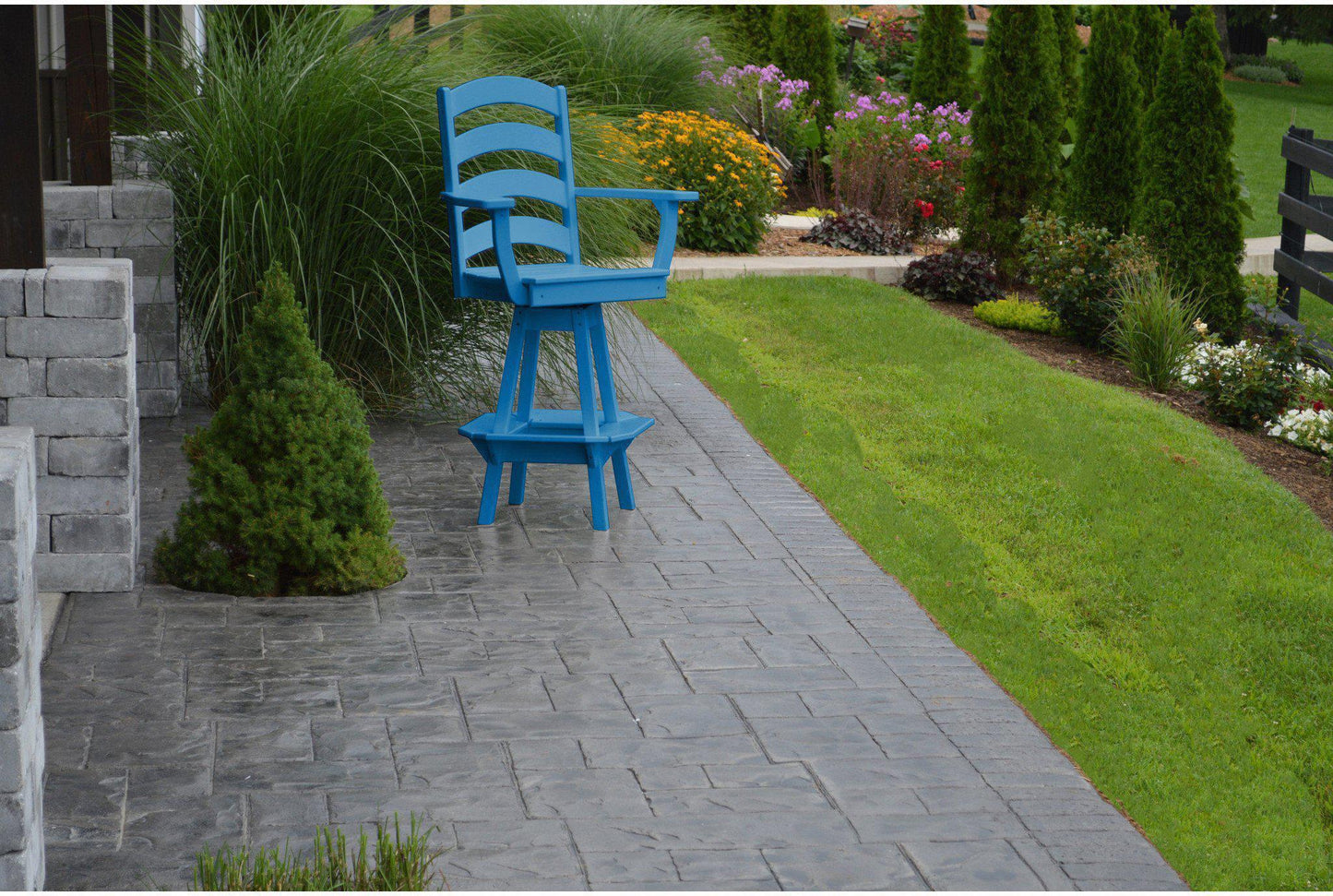 A&L Furniture Recycled Plastic Ladderback Swivel Bar Chair with Arms - Blue