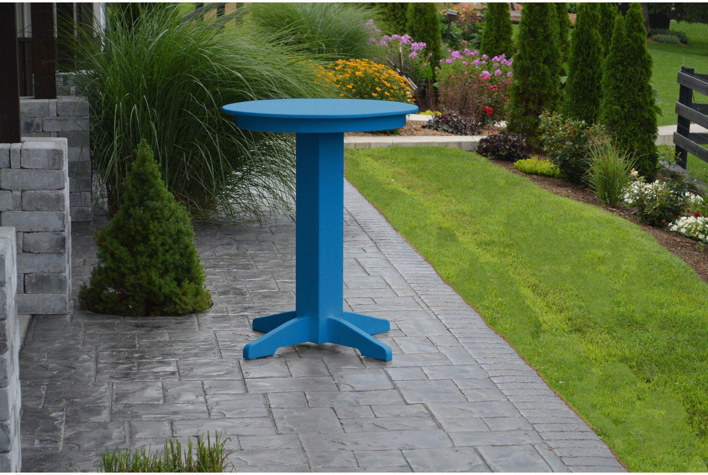 A&L Furniture Recycled Plastic 33" Round Bar Table - Blue