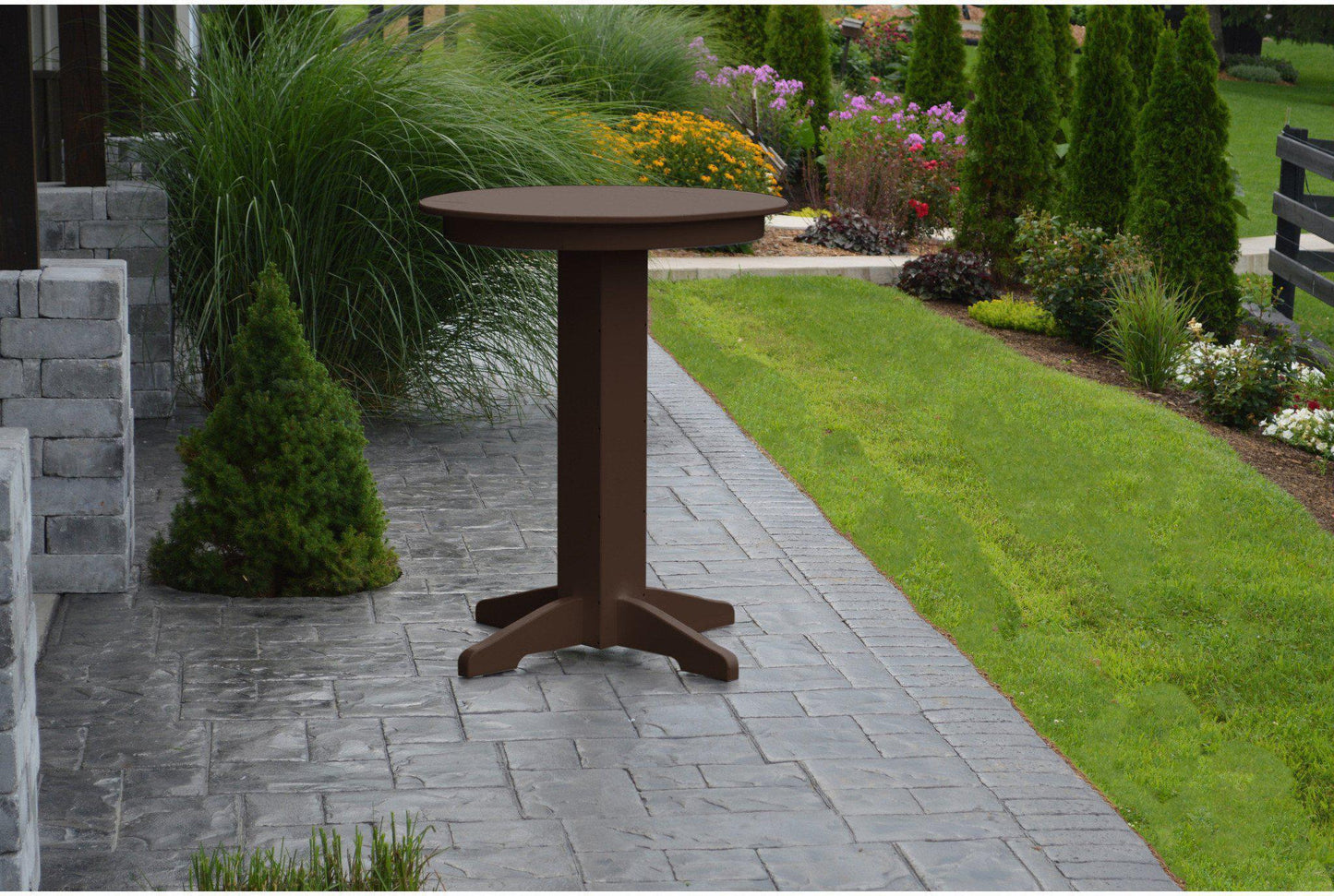 A&L Furniture Recycled Plastic 33" Round Bar Table - Tudor Brown