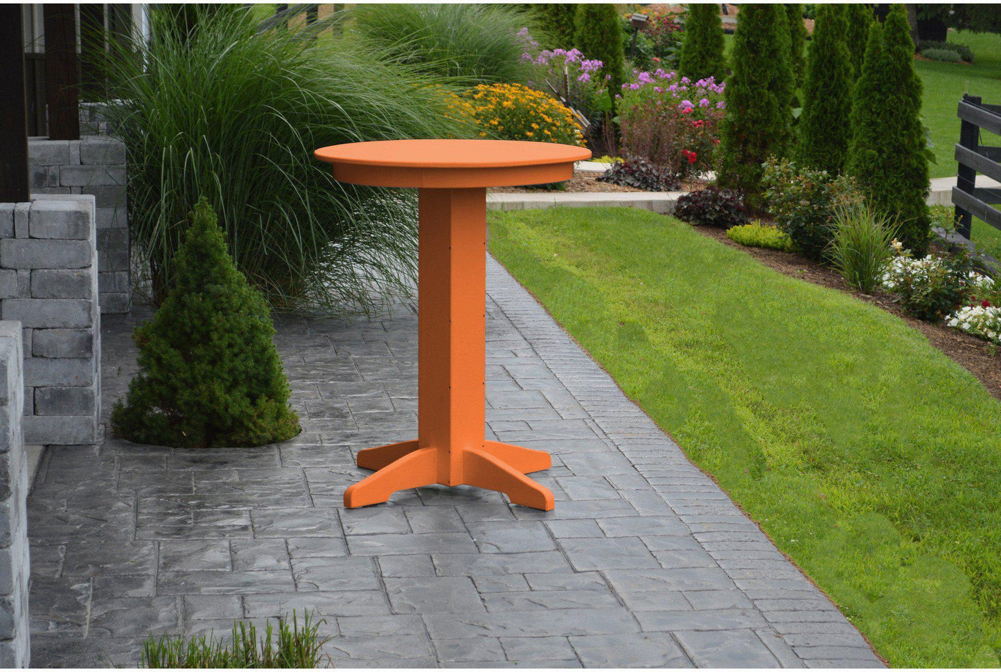 A&L Furniture Recycled Plastic 33" Round Bar Table - Orange
