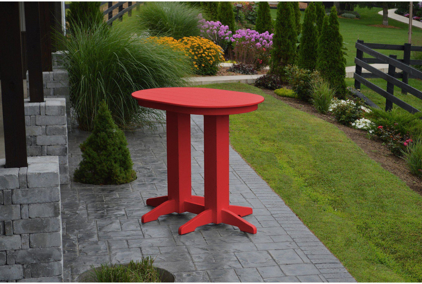 A&L Furniture Recycled Plastic 4' Oval Bar Table - Bright Red