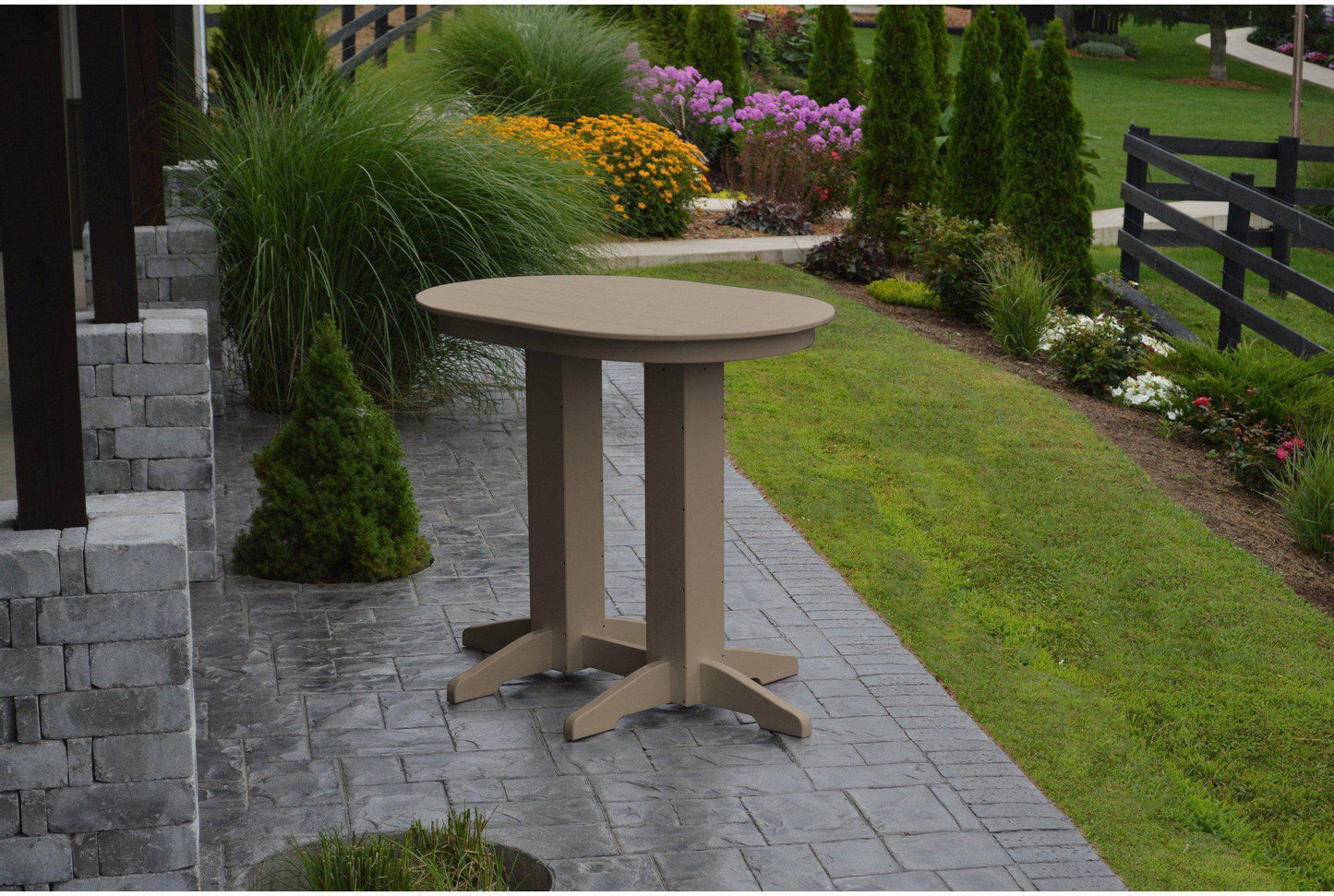 A&L Furniture Recycled Plastic 4' Oval Bar Table - Weatheredwood