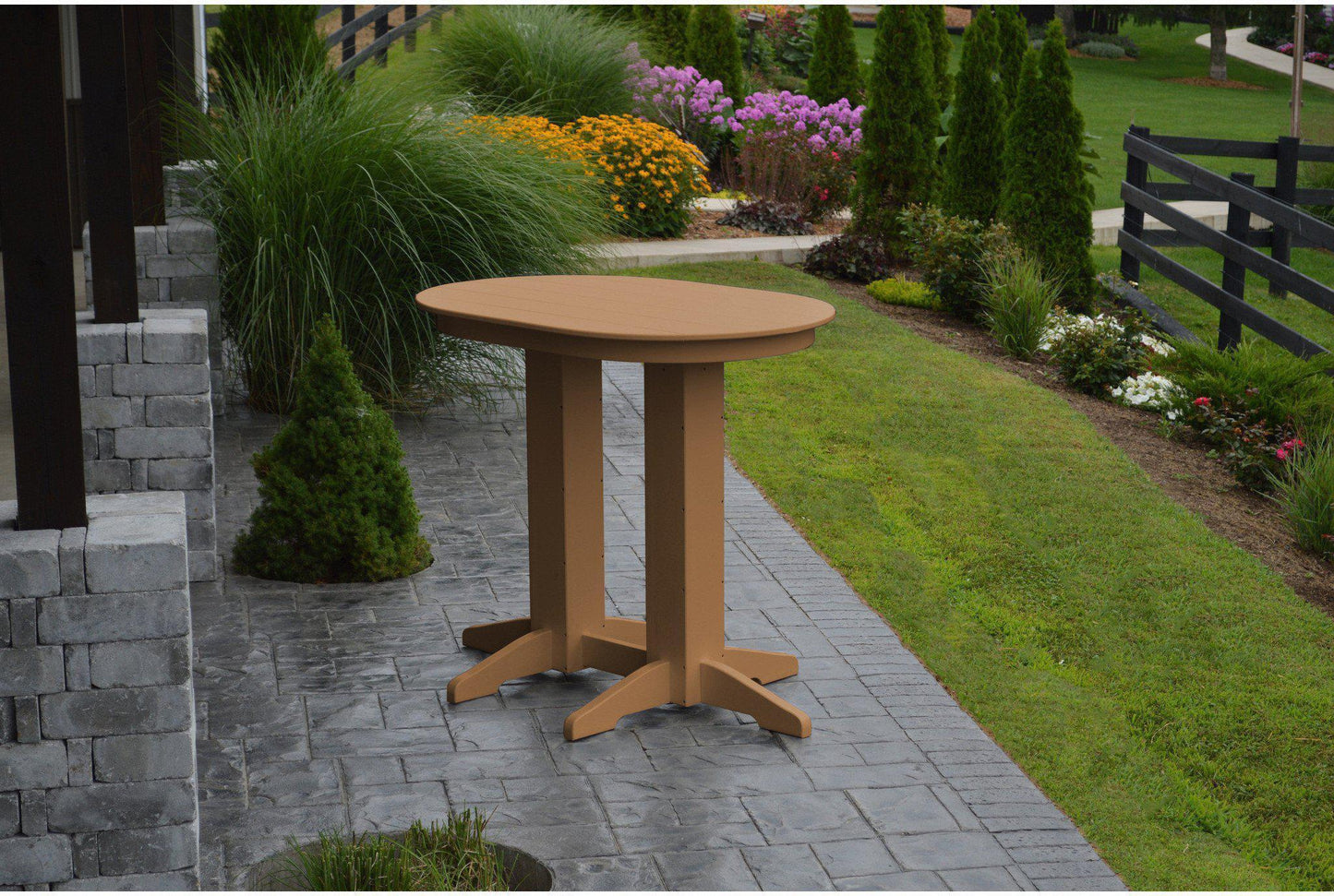 A&L Furniture Recycled Plastic 4' Oval Bar Table - Cedar