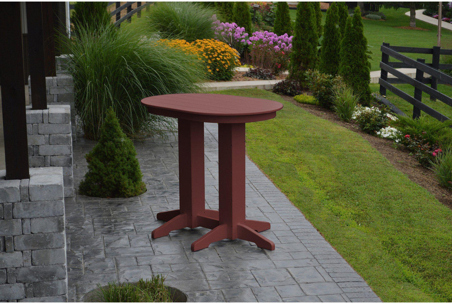 A&L Furniture Recycled Plastic 4' Oval Bar Table - Cherrywood
