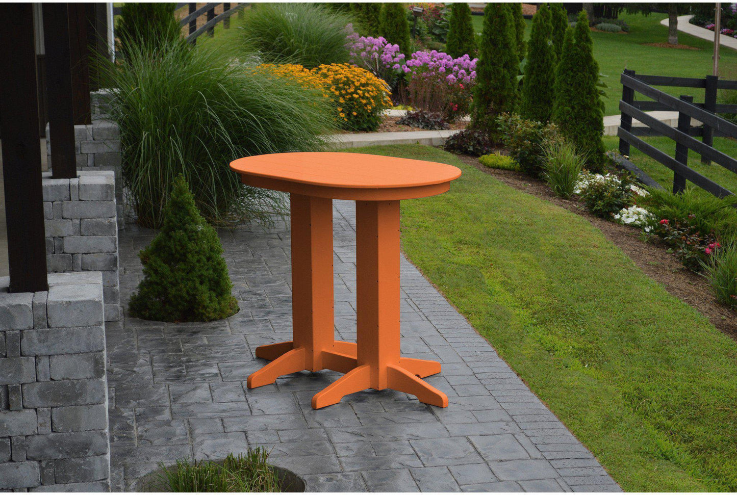 A&L Furniture Recycled Plastic 4' Oval Bar Table - Orange