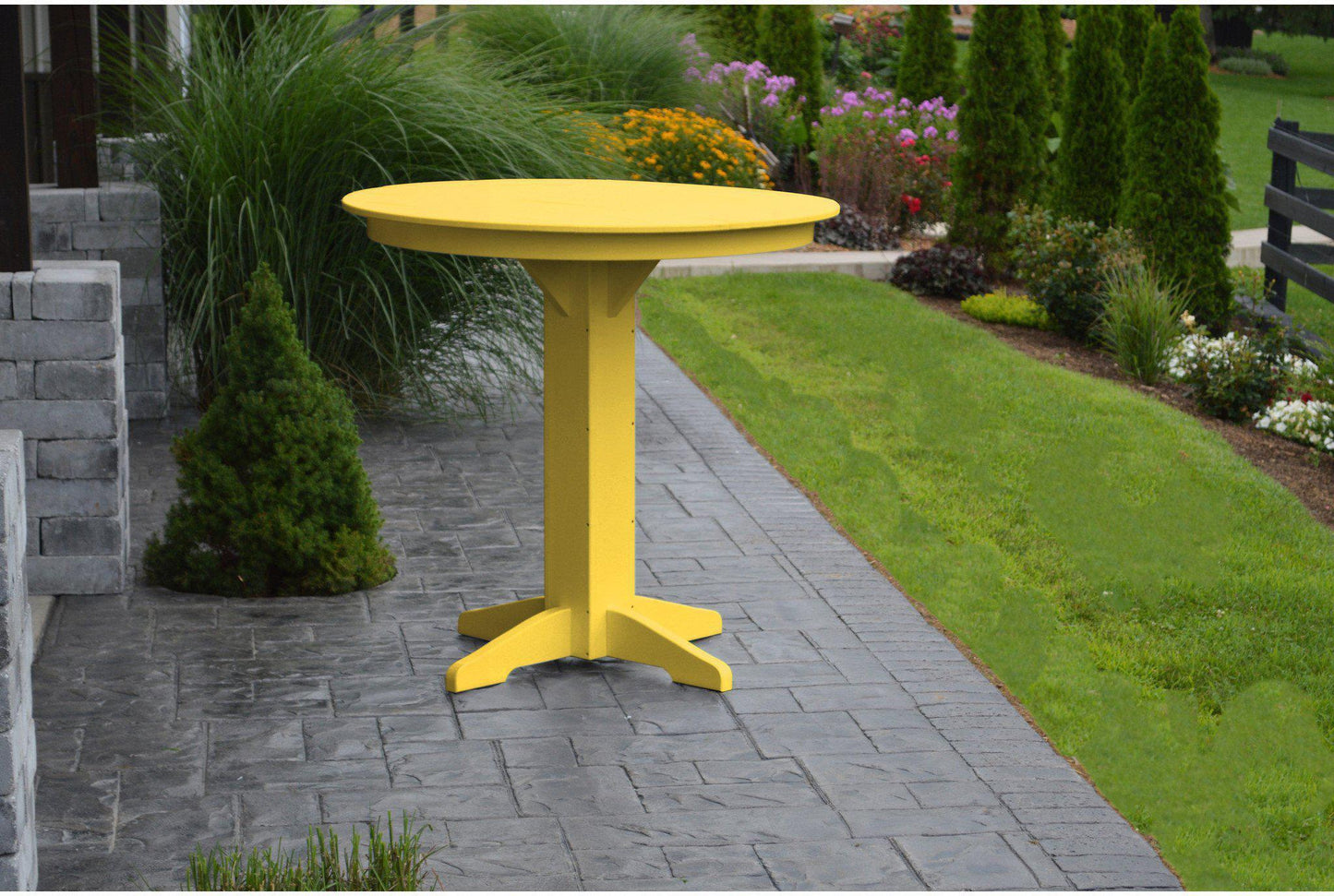 A&L Furniture Recycled Plastic 44" Round Bar Table - Lemon Yellow