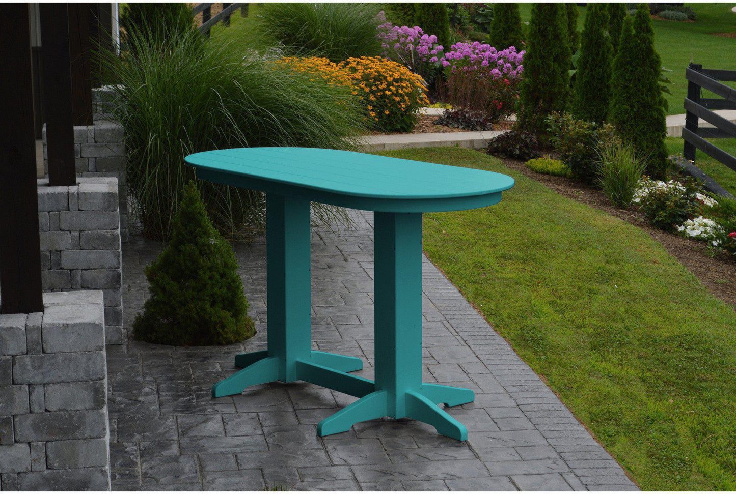 A&L Furniture Recycled Plastic 6' Oval Bar Table - Aruba Blue
