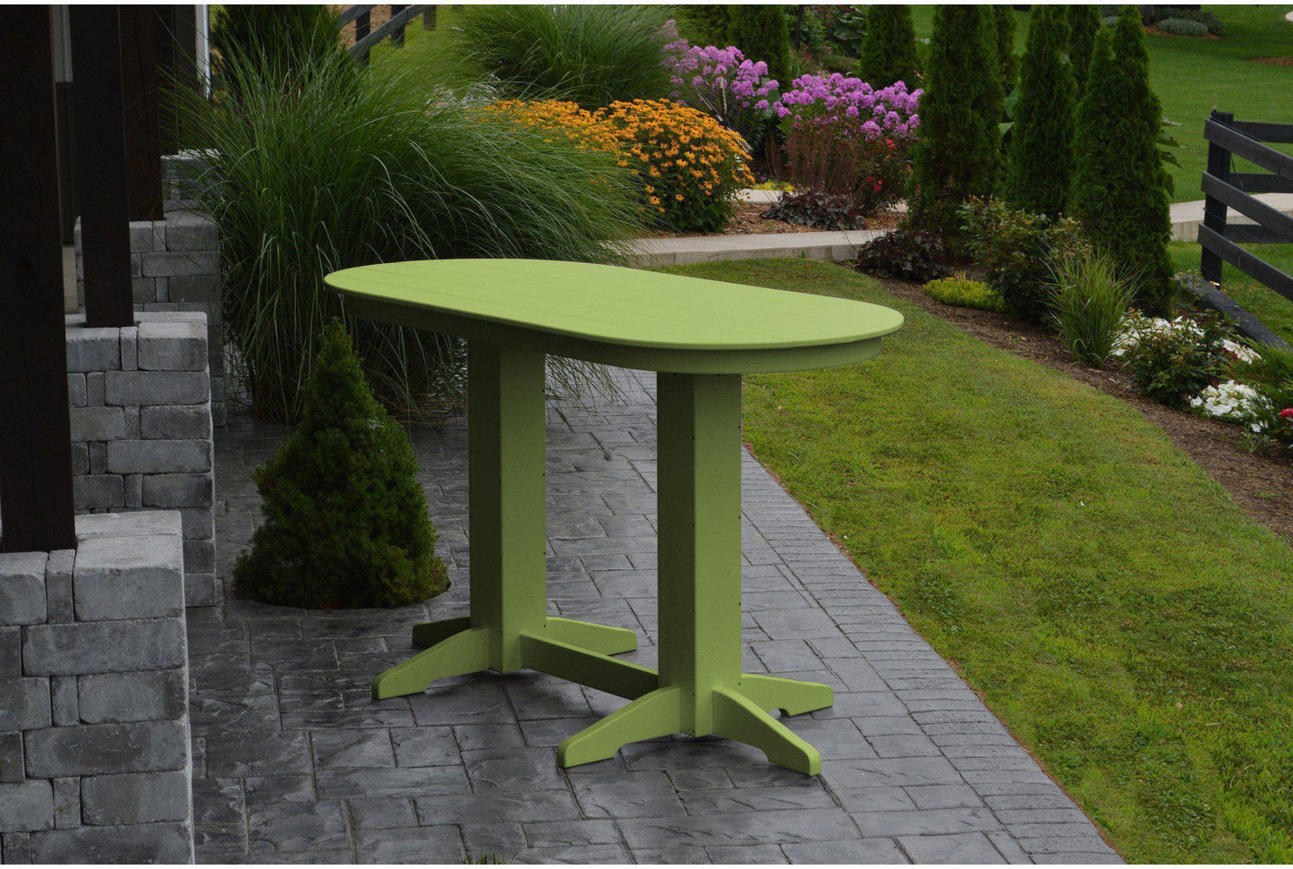 A&L Furniture Recycled Plastic 6' Oval Bar Table - Tropical Lime