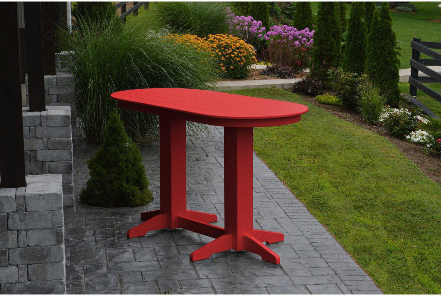 A&L Furniture Recycled Plastic 6' Oval Bar Table - Bright Red