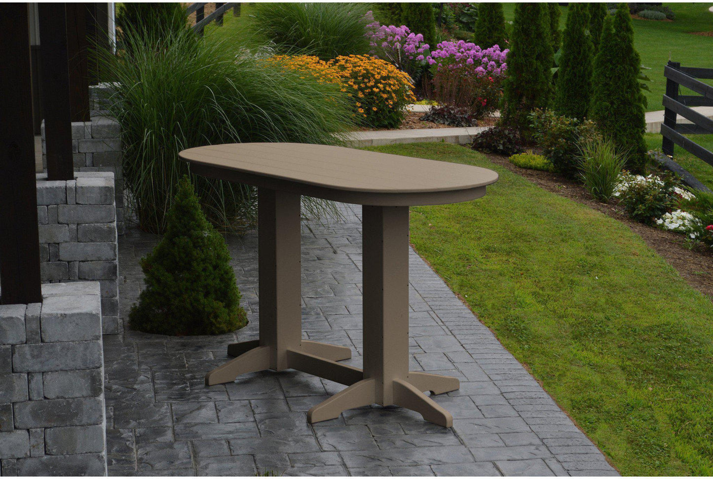 A&L Furniture Recycled Plastic 6' Oval Bar Table - Weatheredwood