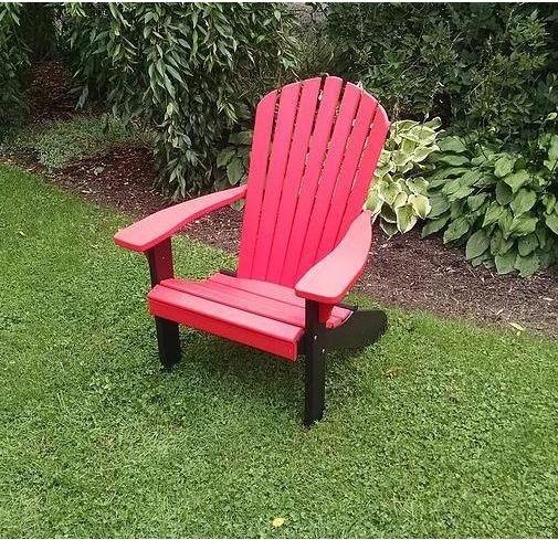 A & L Furniture Co. Amish Made Poly Fanback Adirondack Chair w/Black Frame  - Ships FREE in 5-7 Business days - Rocking Furniture