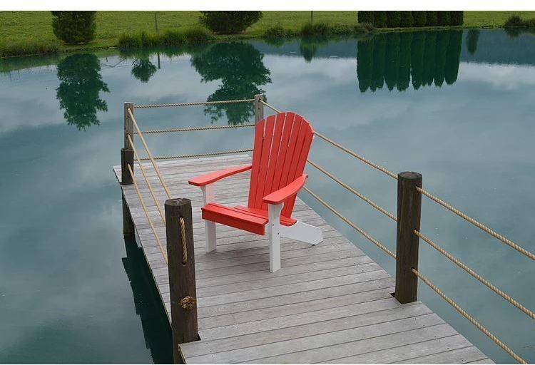 A & L Furniture Co. Amish Made Poly Fanback Adirondack Chair w/White Frame  - Ships FREE in 5-7 Business days - Rocking Furniture