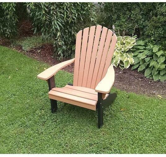 A & L Furniture Co. Amish Made Poly Fanback Adirondack Chair w/Black Frame  - Ships FREE in 5-7 Business days - Rocking Furniture