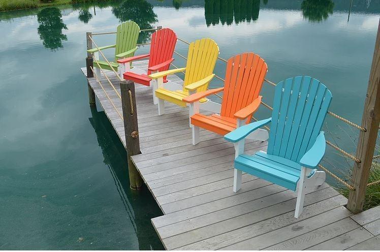 A & L Furniture Co. Amish Made Poly Fanback Adirondack Chair w/White Frame  - Ships FREE in 5-7 Business days - Rocking Furniture