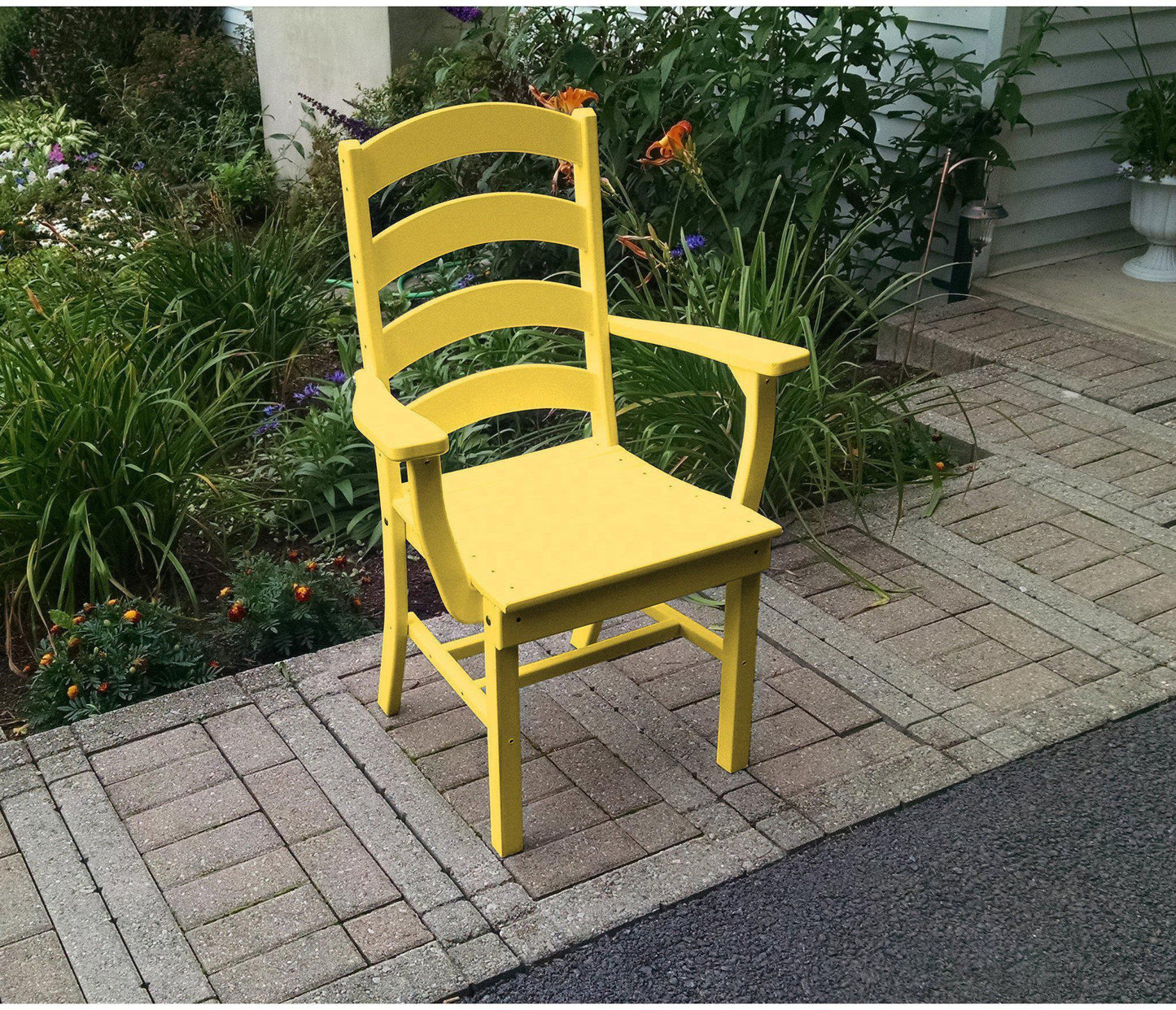 A&L Furniture Company Recycled Plastic Ladderback Dining Chair w/ Arms - Lemon Yellow