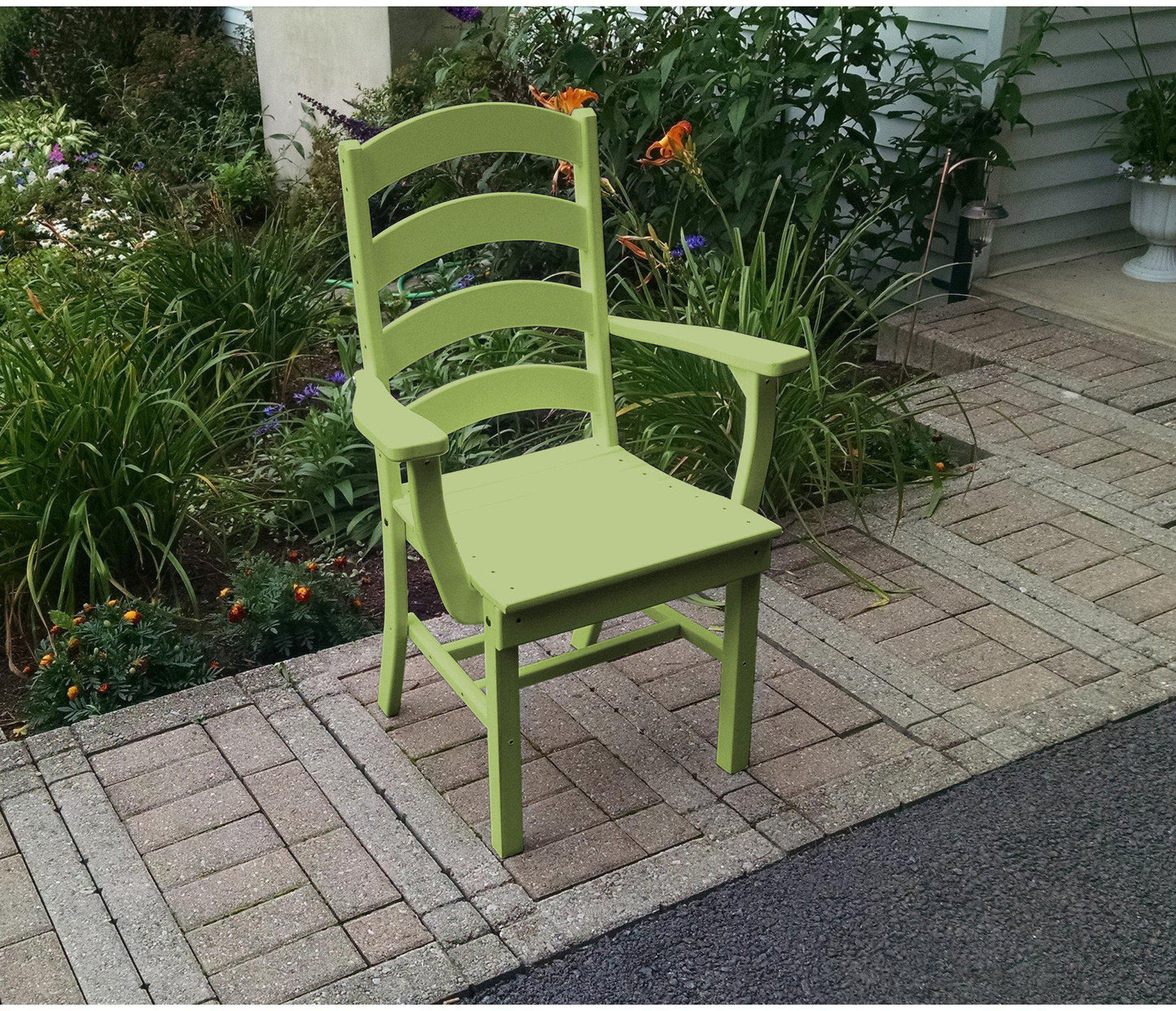 A&L Furniture Company Recycled Plastic Ladderback Dining Chair w/ Arms - Tropical Lime