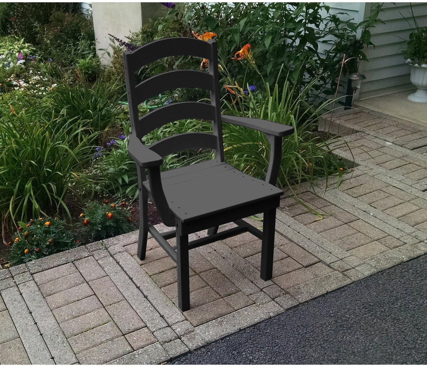 A&L Furniture Company Recycled Plastic Ladderback Dining Chair w/ Arms - Black