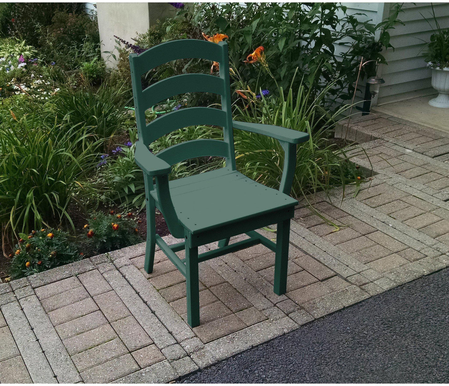 A&L Furniture Company Recycled Plastic Ladderback Dining Chair w/ Arms - Turf Green
