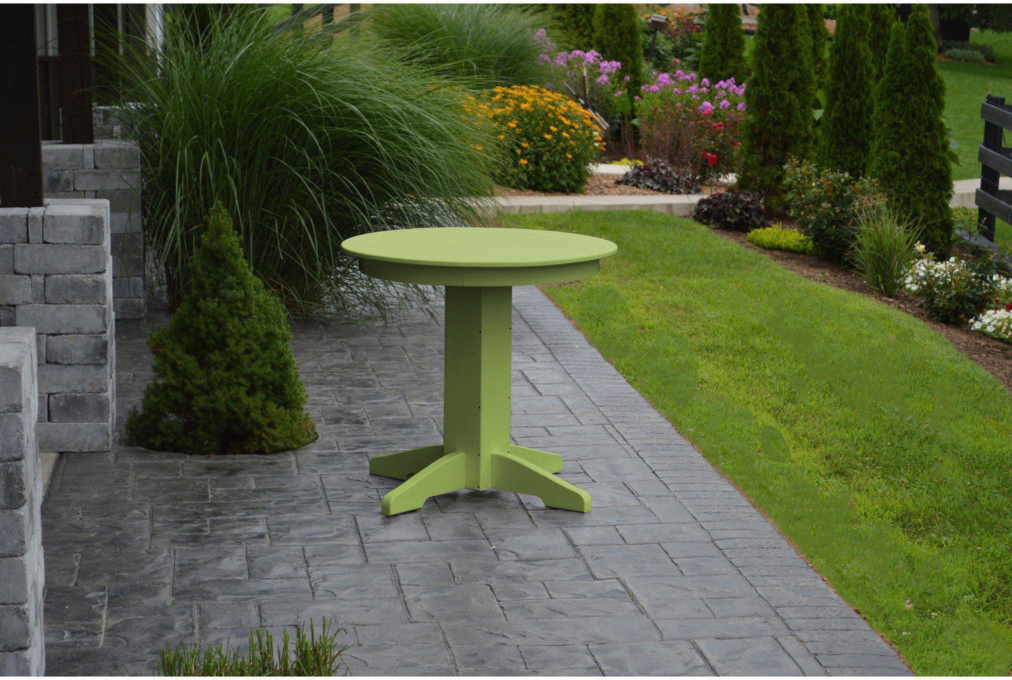 A&L Furniture Recycled Plastic 33" Round Dining Table - Tropical Lime