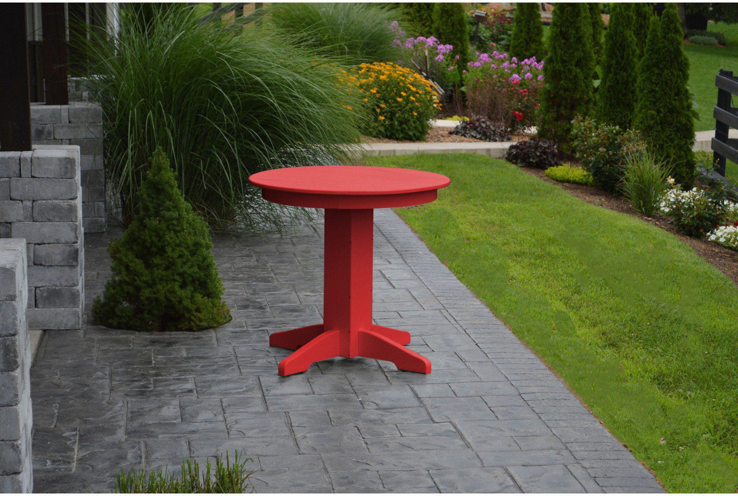 A&L Furniture Recycled Plastic 33" Round Dining Table - Bright Red