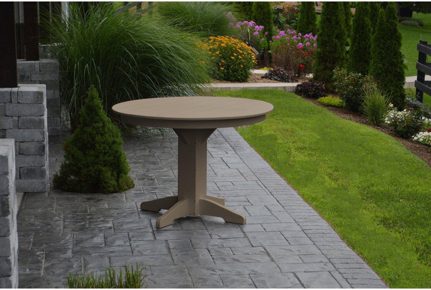 A&L Furniture Recycled Plastic 44" Round Dining Table - Weatheredwood