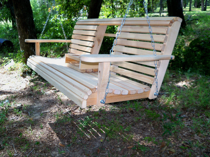 la cypress 5ft porch swing with flip down center console unfinished side view